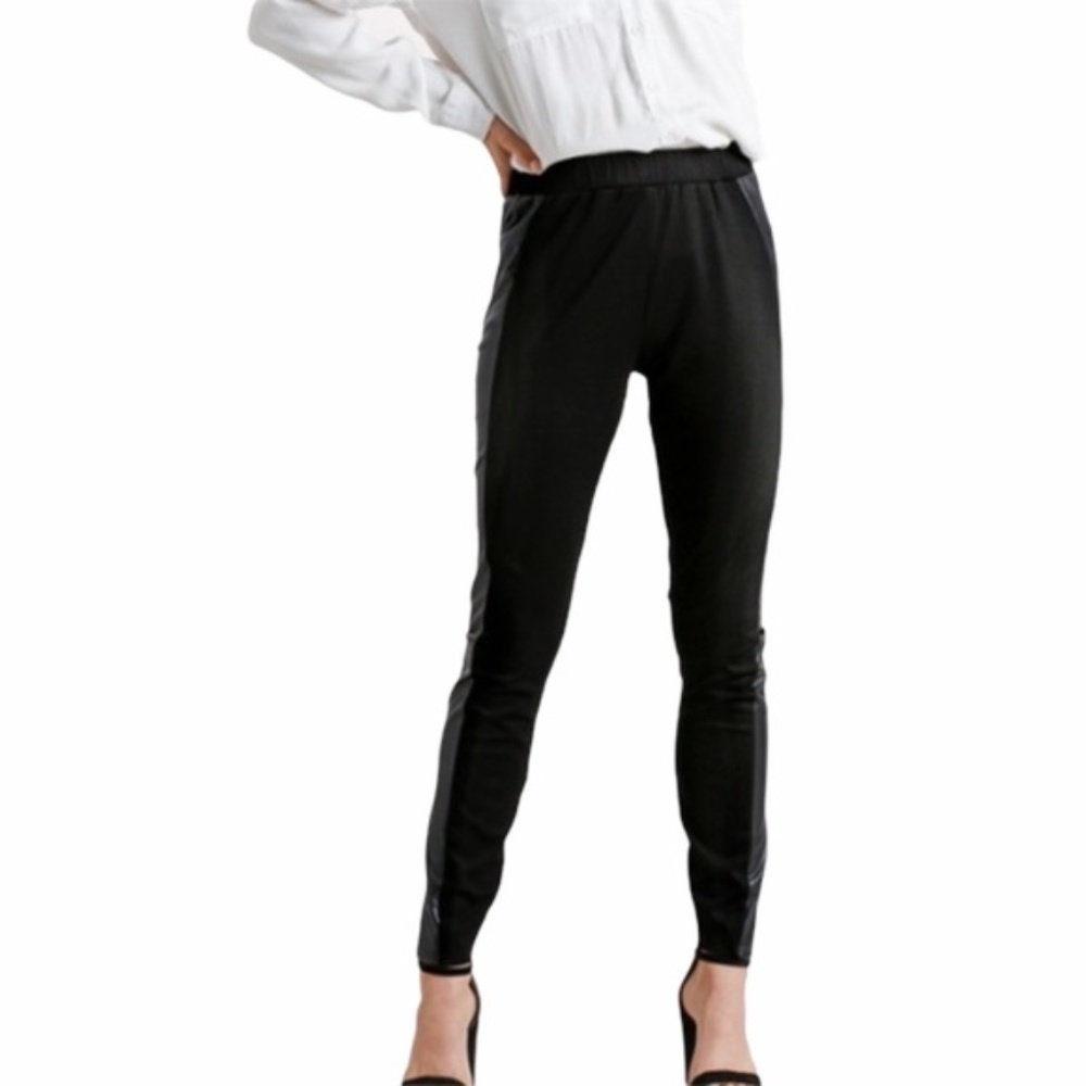 Black Faux Leather Contrast Leggings